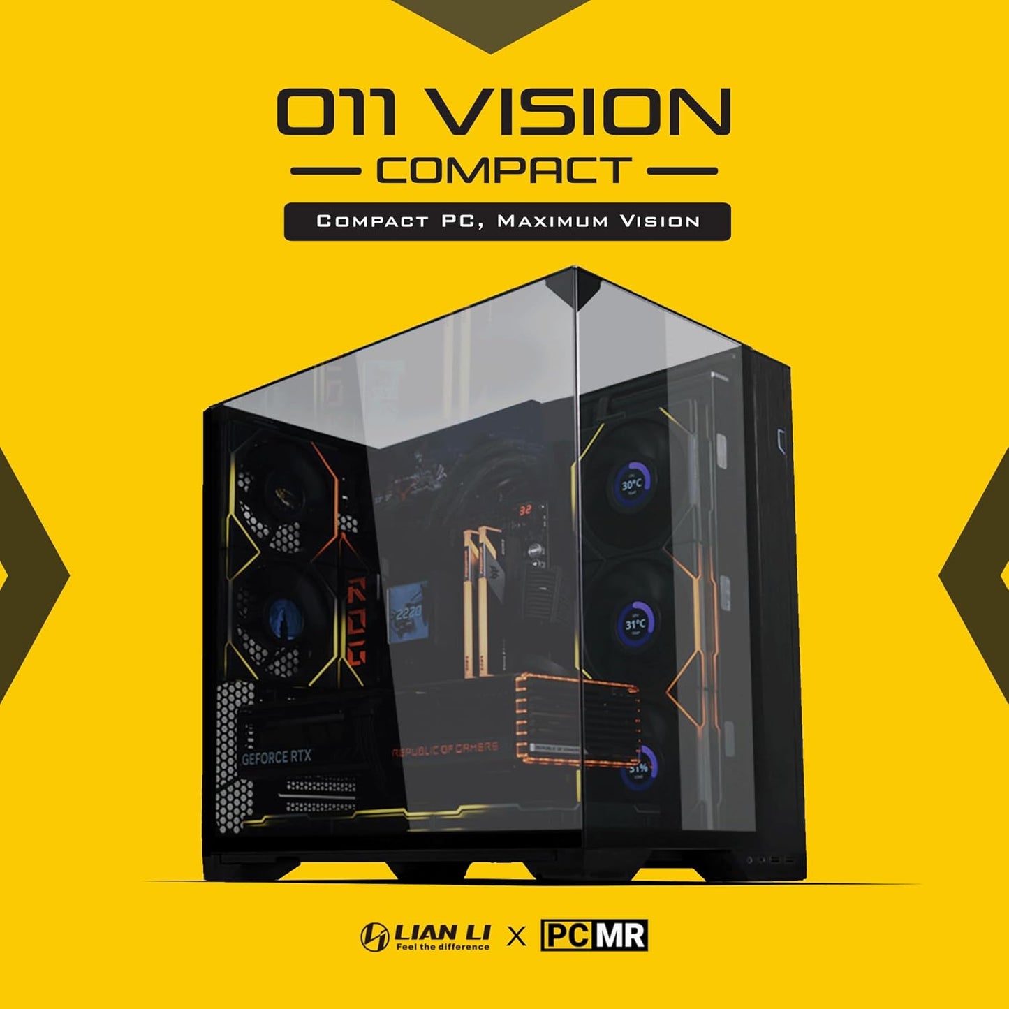 O11 Vision Compact Black-Steel-Tempered Glass ATX Mid Tower Computer Case-Back Connect Support-O11Vpx