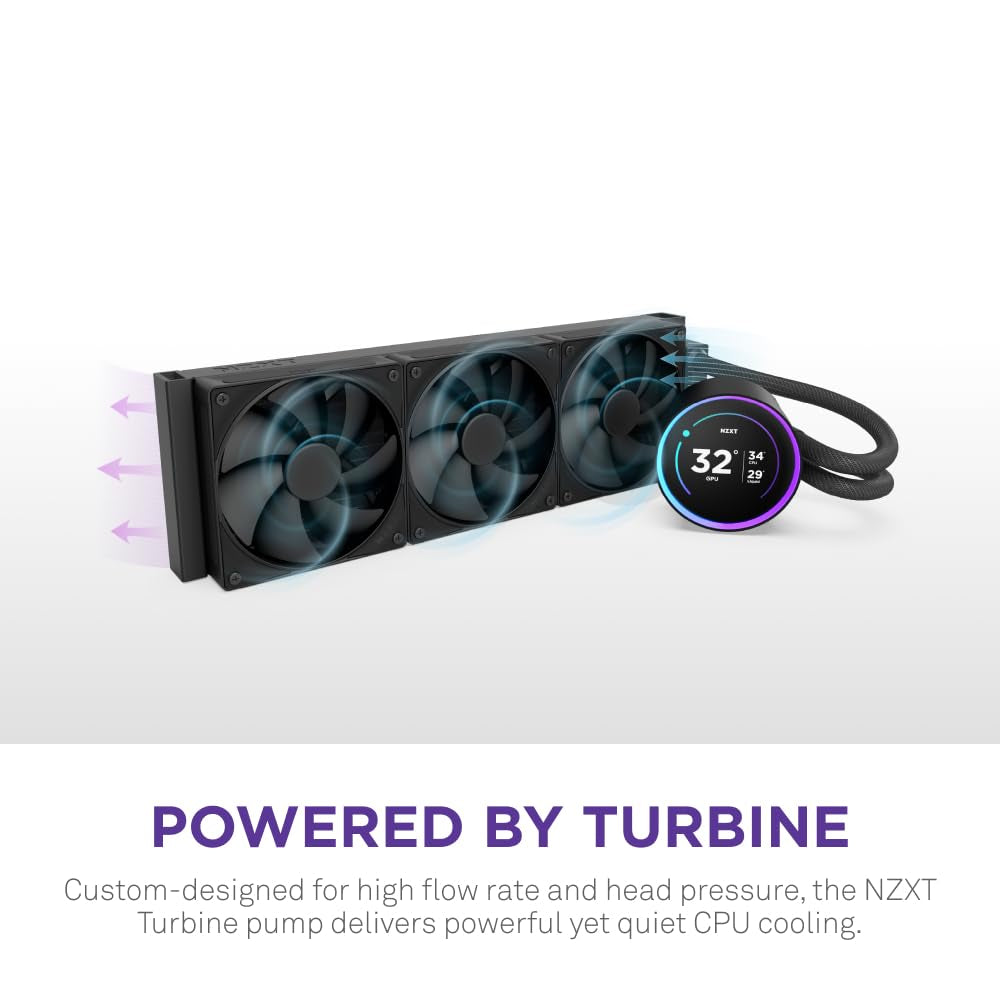 Kraken Elite 360 2024 - AIO CPU Liquid Cooler - 360Mm Radiator - 3 X F120P Fans - Customizable 2.72" IPS LCD -  Turbine Pump - AMD® AM5, AM4 - Intel® LGA 1851/1700, 1200/115X - Black