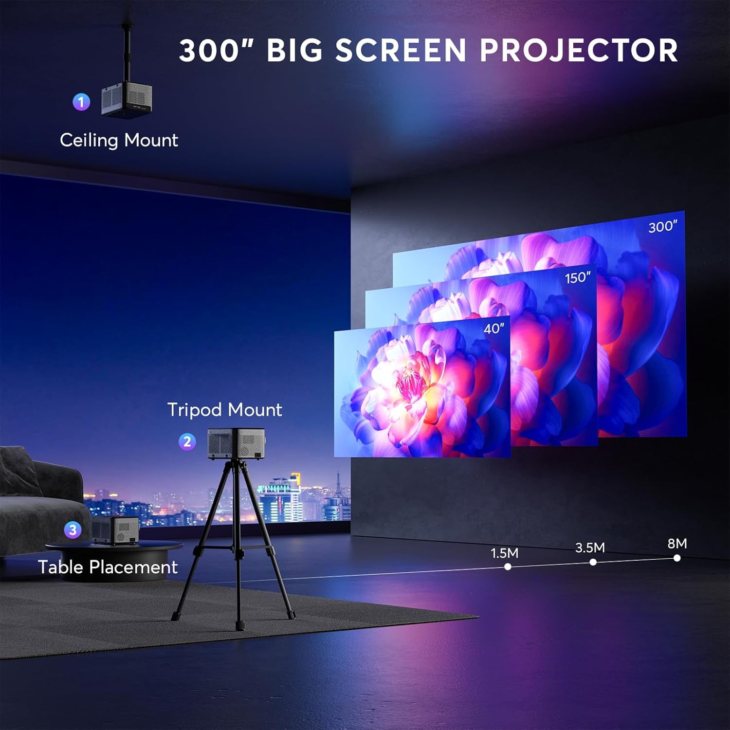 [2S Focus with Remote]  4K Projector, Native 1080P Bluetooth Projector, Portable Outdoor Movie Projector, Mini Projector for Home Theater, Compatible with Smartphone,Hdmi,Usb,Tv Stick