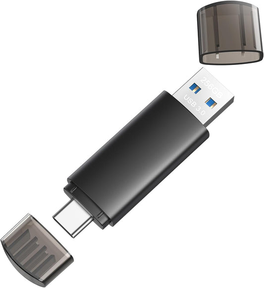 256GB USB C Flash Drive Dual USB 3.0 Flash Drive Type C + USB a Portable Type-C Flash Drive 2-In-1 USB-C Thumb Drive for Smartphone Tablet Computer Mac Iphone 15 Black