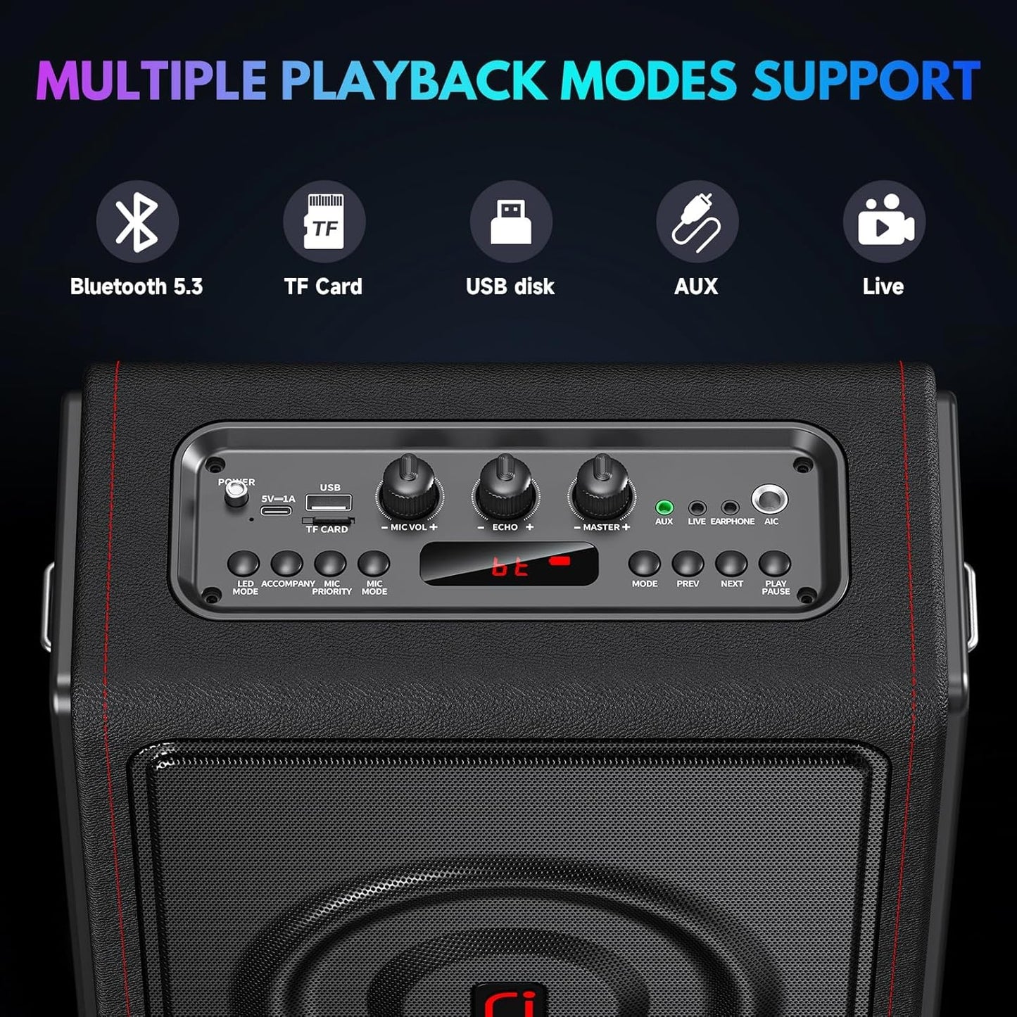 Karaoke Machine, Portable Bluetooth 5.3 Speaker with 2 Wireless Microphones for Adults, PA System with Pitch Correction & Echo Adjustment, Supports TWS/TF Card/Usb/Aux/Live/Rec for Home Party