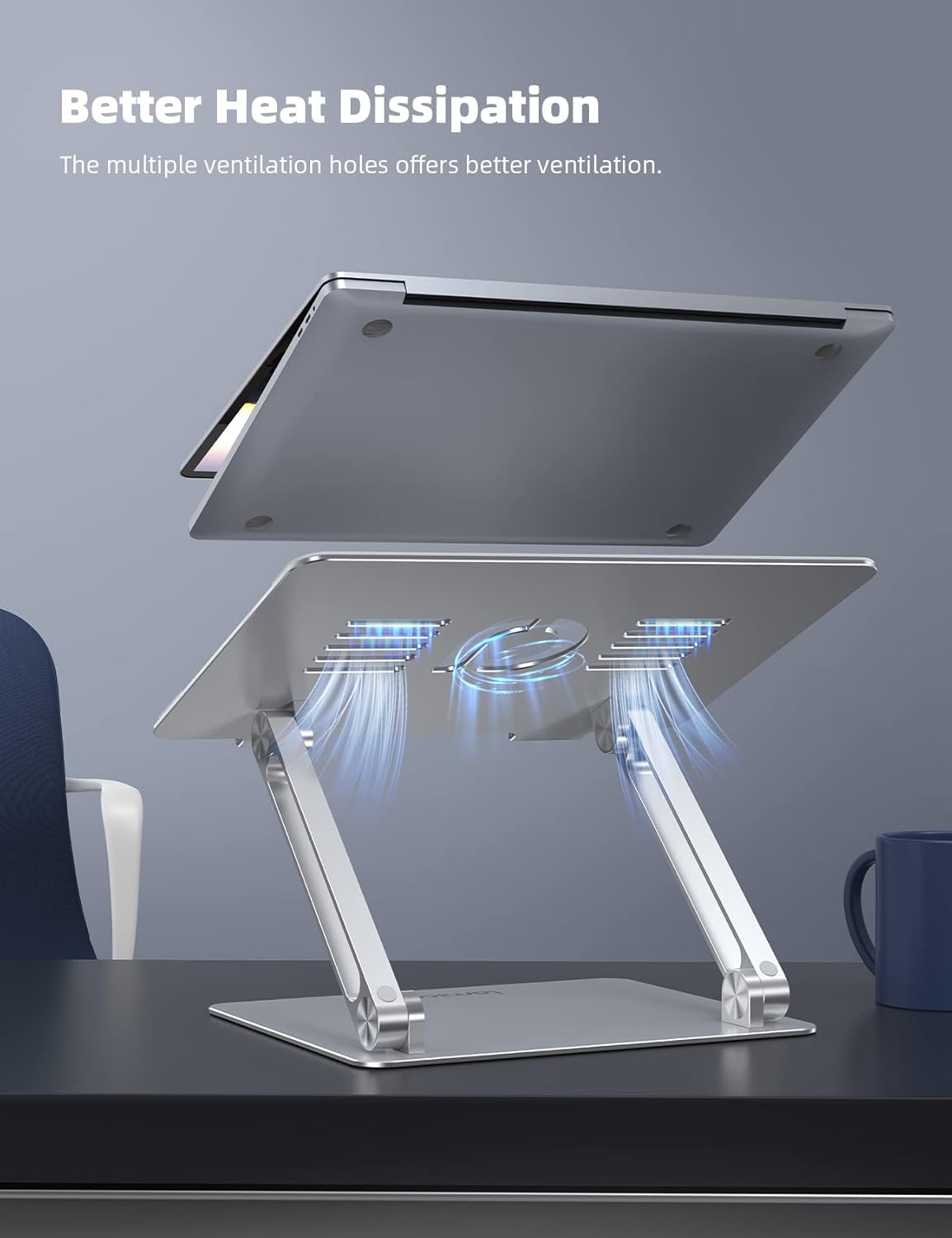 Adjustable Laptop Stand, Portable Laptop Riser, Aluminum Laptop Stand for Desk Foldable, Ergonomic Computer Notebook Stand Holder for Macbook Air Pro, Dell XPS, HP (10-17.3'') - Silver