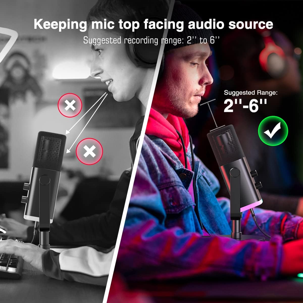 USB/XLR Dynamic Microphone for Podcast Recording, PC Computer Gaming Streaming Mic with RGB Light, Mute Button, Headphones Jack, Desktop Stand, Vocal Mic for Singing Youtube-Ampligame AM8