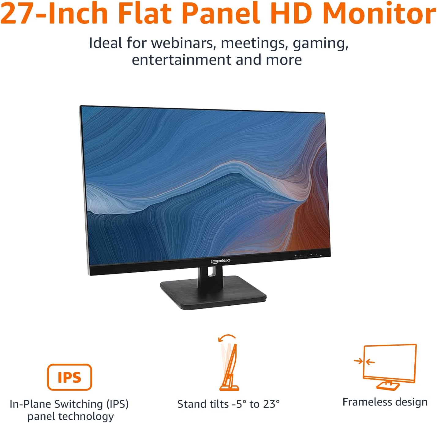 IPS Monitor 75 Hz Powered with AOC Technology FHD 1080P HDMI, Display Port and VGA Input VESA Compatible Built-In Speakers for Office and Home, 27 In, Black
