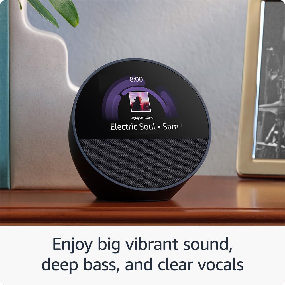 Echo Spot (Newest Model), Great for Nightstands, Offices and Kitchens, Smart Alarm Clock with Alexa, Black