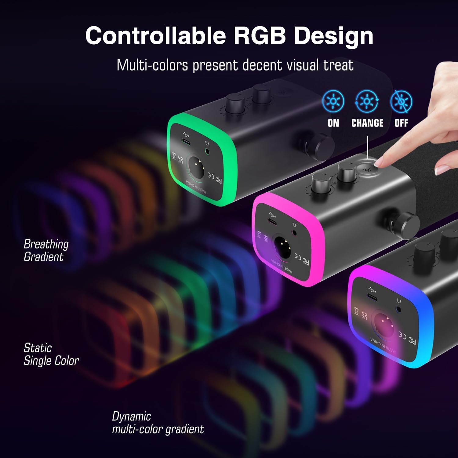 USB/XLR Dynamic Microphone for Podcast Recording, PC Computer Gaming Streaming Mic with RGB Light, Mute Button, Headphones Jack, Desktop Stand, Vocal Mic for Singing Youtube-Ampligame AM8