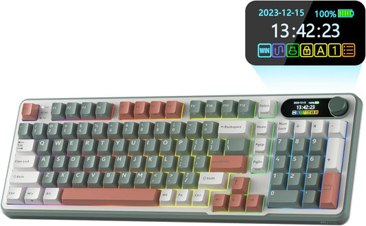 S98 Mechanical Keyboard W/Smart Display & Knob, Top Mount 96% Wireless Mechanical Keyboard BT/2.4G/USB-C, Hot Swappable, Software Support, Creamy Sounding, 98 Keys