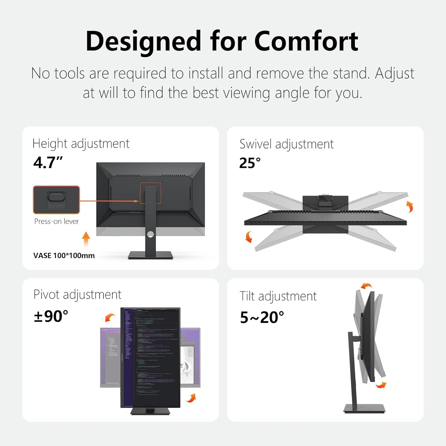 27" Monitor 120Hz FHD 1920 X 1080P IPS PC Computer Desktop Gaming Display Built-In Speaker, Eyes Care, Height/Pivot Adjustable, HDMI, VGA, VESA Mountable - Black, 27D1FR