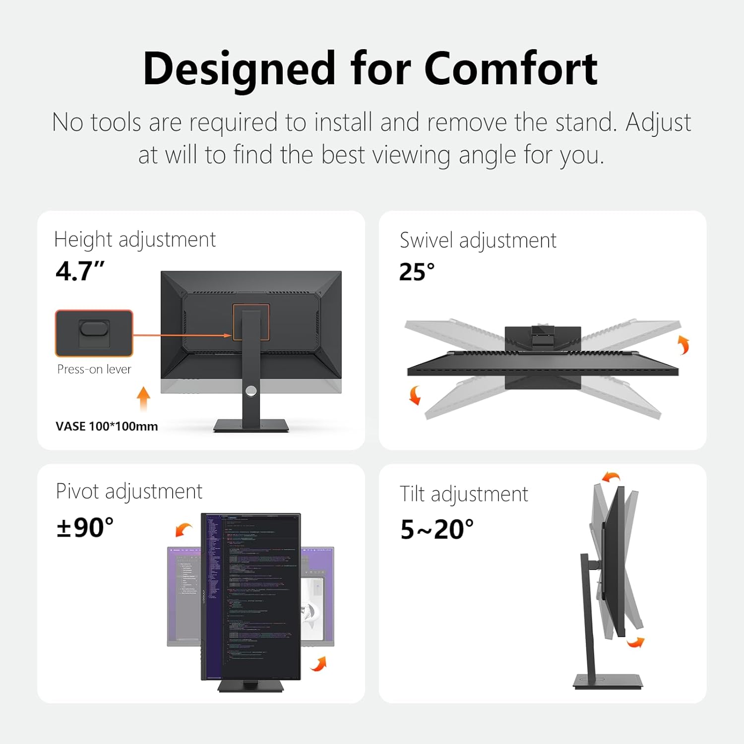27" Monitor 120Hz FHD 1920 X 1080P IPS PC Computer Desktop Gaming Display Built-In Speaker, Eyes Care, Height/Pivot Adjustable, HDMI, VGA, VESA Mountable - Black, 27D1FR