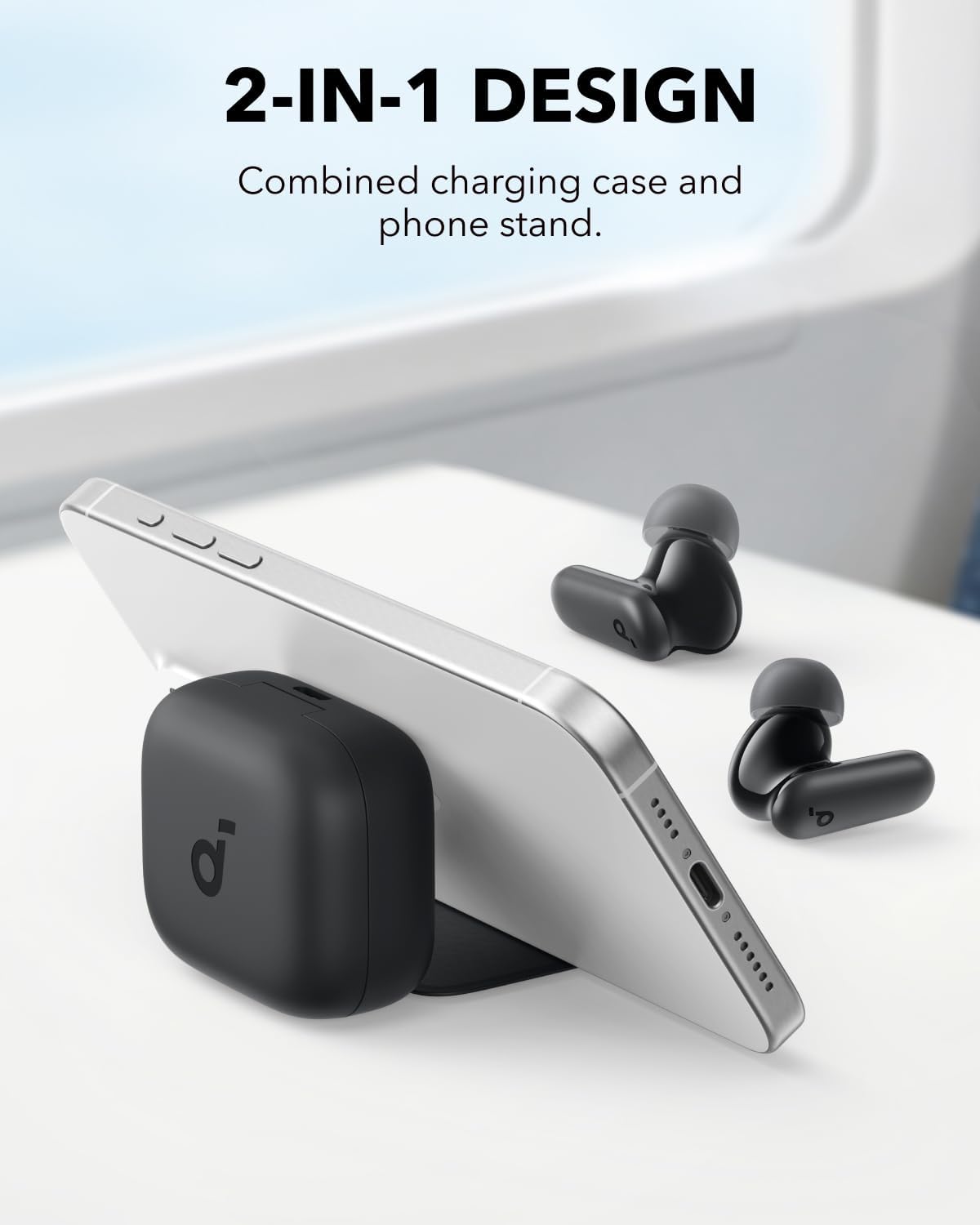 P30I by  Noise Cancelling Earbuds, Strong and Smart Noise Cancelling, Powerful Bass, 45H Playtime, 2-In-1 Case and Phone Stand, IP54, Wireless Earbuds, Bluetooth 5.4 (Black)