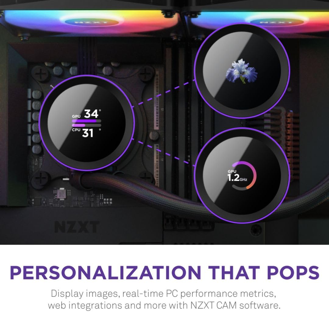 Kraken 280 RGB - RL-KR280-B1 - 280Mm AIO CPU Liquid Cooler - Customizable 1.54" Square LCD Display for Images, Performance Metrics - High-Performance Pump - 2 X F140 RGB Core Fans - Black