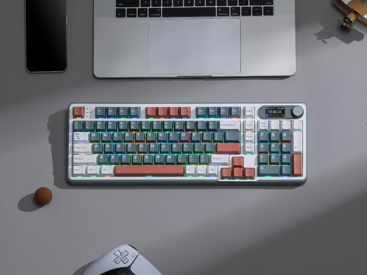 S98 Mechanical Keyboard W/Smart Display & Knob, Top Mount 96% Wireless Mechanical Keyboard BT/2.4G/USB-C, Hot Swappable, Software Support, Creamy Sounding, 98 Keys