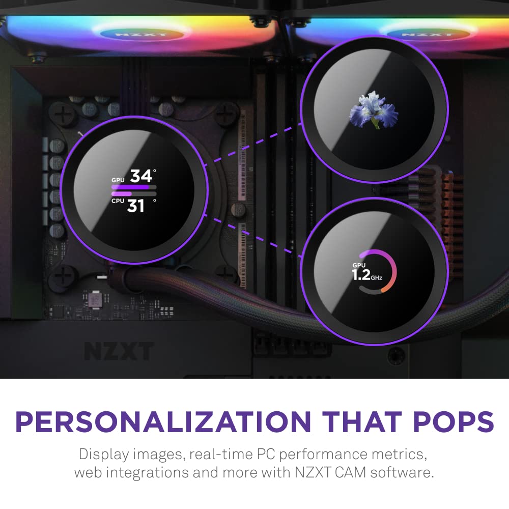 Kraken 360 RGB - 360Mm AIO CPU Liquid Cooler - Customizable 1.54" Square LCD Display for Images, Performance Metrics - High-Performance Pump - 3 X F120 RGB Core Fans - Black
