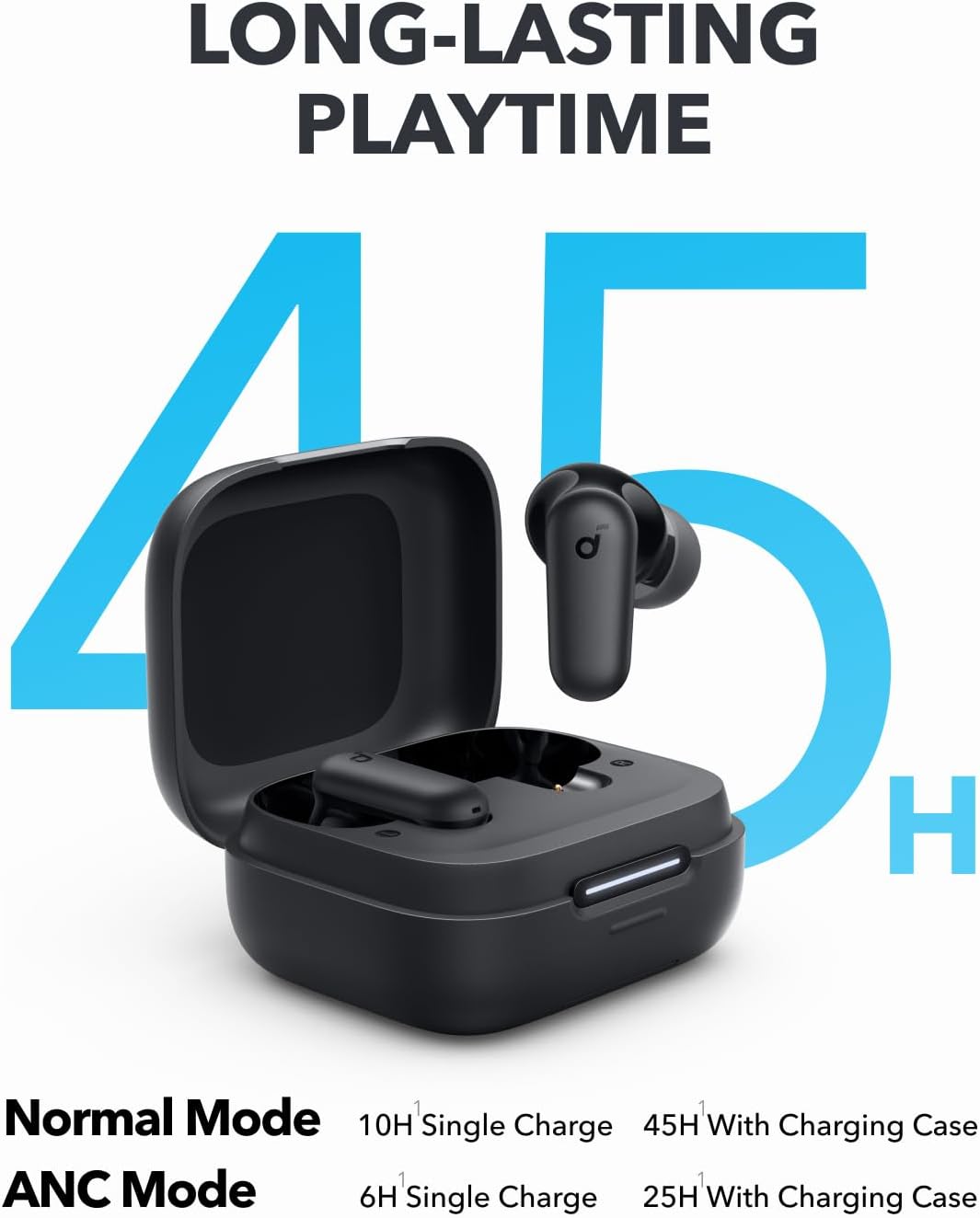 P30I by  Noise Cancelling Earbuds, Strong and Smart Noise Cancelling, Powerful Bass, 45H Playtime, 2-In-1 Case and Phone Stand, IP54, Wireless Earbuds, Bluetooth 5.4 (Black)