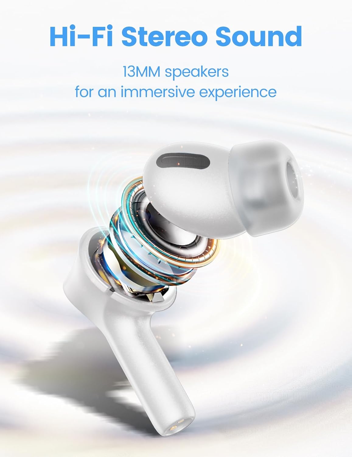 Wireless Earbuds Bluetooth 5.3 Headphones 50H Playtime Deep Bass Stereo Ear Buds with Mic IPX7 Waterproof Comfort Lightweight in Ear Earphones for Pad Android/Ios Phones Gifts for Women Men