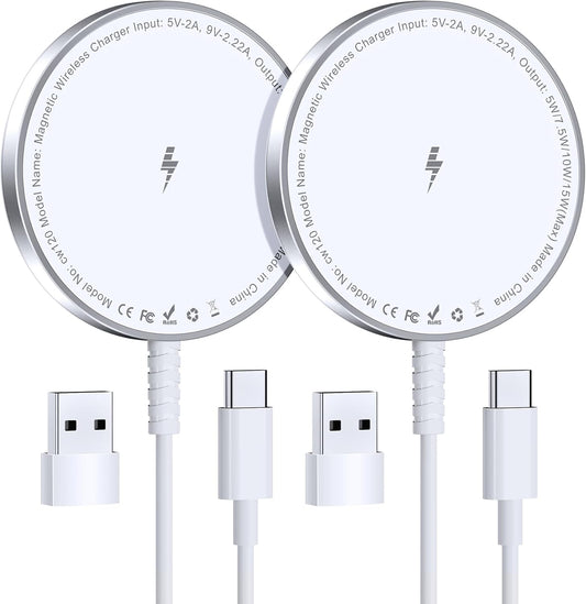 Magnetic Wireless Charger for Iphone: Compatible with Magsafe Charger Iphone 16 15 14 13 12 Series & Airpods 4 3 2 Pro - Fast 15W Max Charging Pad Strong Magnet, Dual USB-C/A Ports-Home Office Travel
