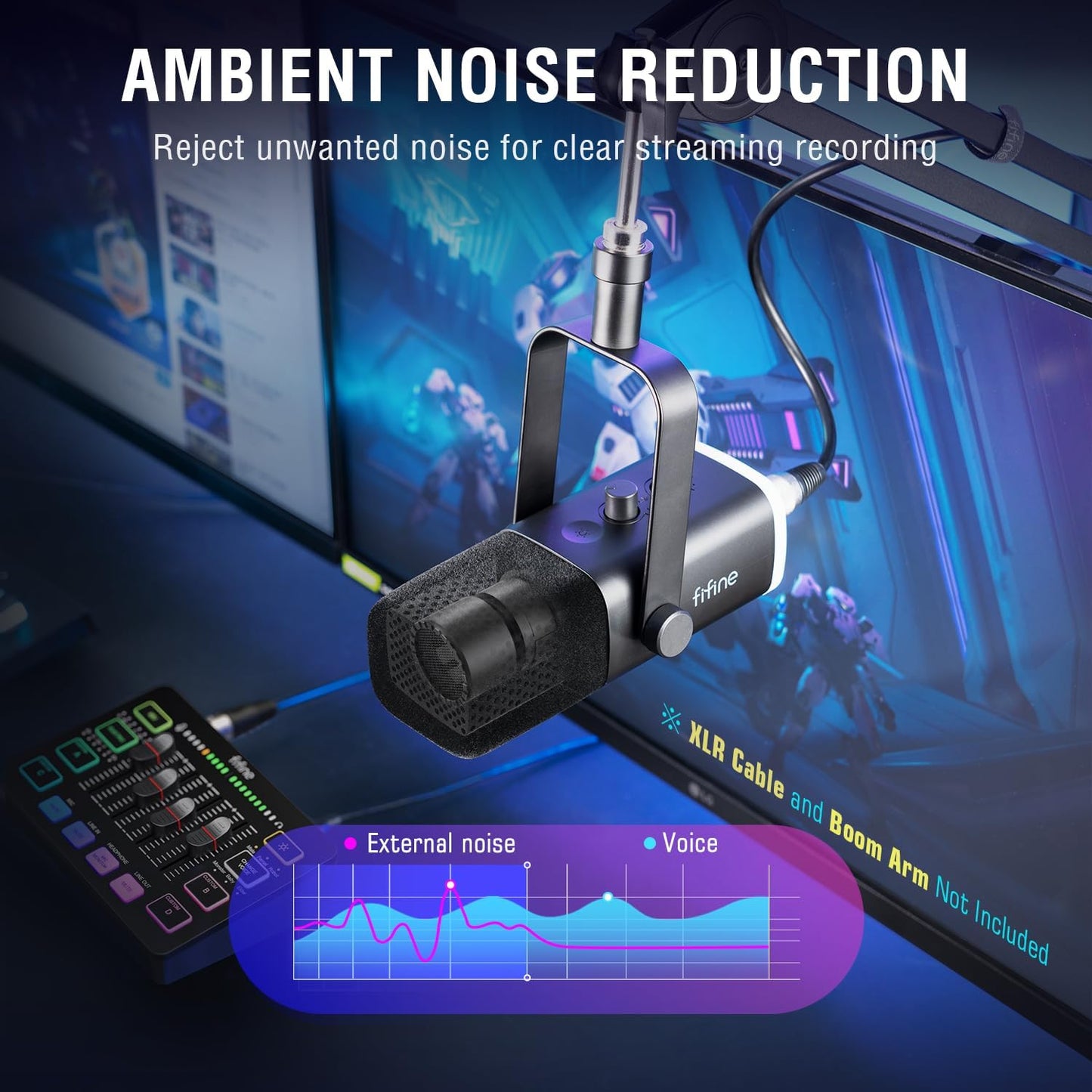 USB/XLR Dynamic Microphone for Podcast Recording, PC Computer Gaming Streaming Mic with RGB Light, Mute Button, Headphones Jack, Desktop Stand, Vocal Mic for Singing Youtube-Ampligame AM8