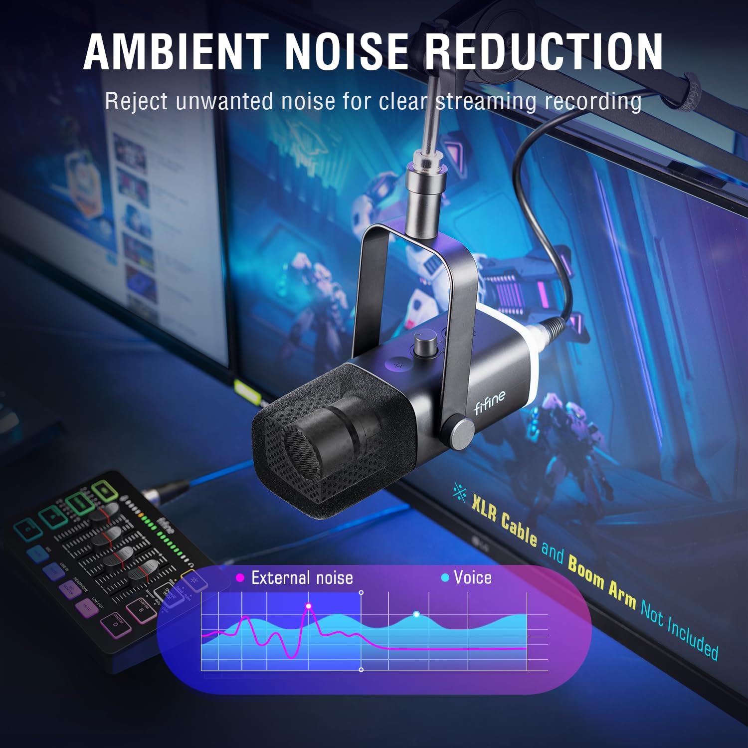 USB/XLR Dynamic Microphone for Podcast Recording, PC Computer Gaming Streaming Mic with RGB Light, Mute Button, Headphones Jack, Desktop Stand, Vocal Mic for Singing Youtube-Ampligame AM8