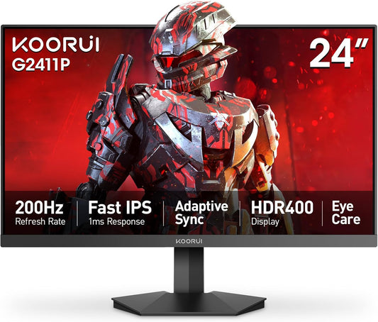Gaming Monitor, 24" Fast IPS Computer Monitor, 200Hz FHD HDR400 Display, 1Ms PC Screen, 90% DCI-P3 Color Gamut, Adaptive Sync, Ultra Slim Frame, VESA Mountable, HDMI 2.0, DP 1.4, G2411P