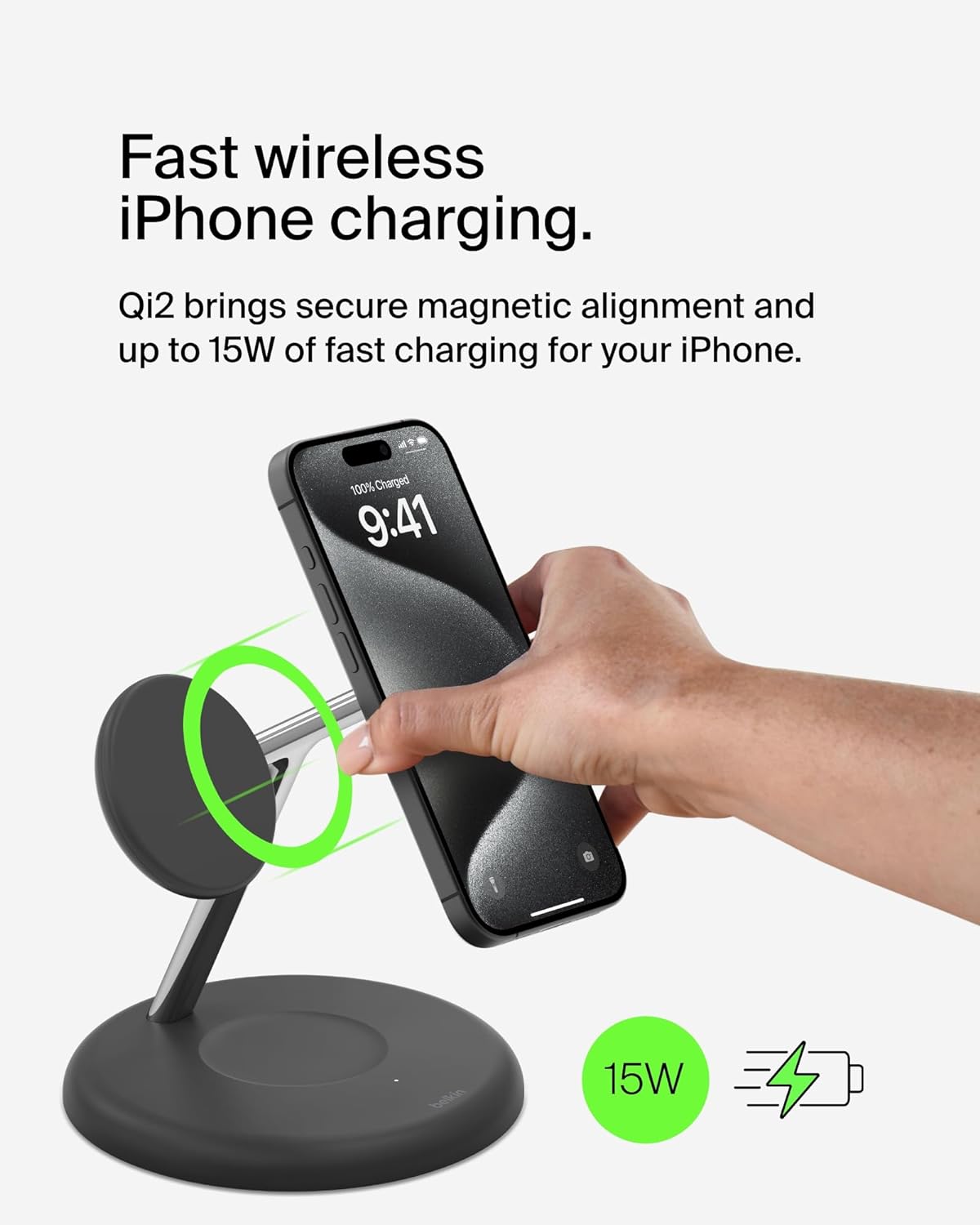 Magsafe-Compatible 3-In-1 Wireless Charger Stand 15W - Qi2-Certified Wireless Charging Station, Fast Charging of Iphone 16, Airpods, & Apple Watch - 36W Included - Black