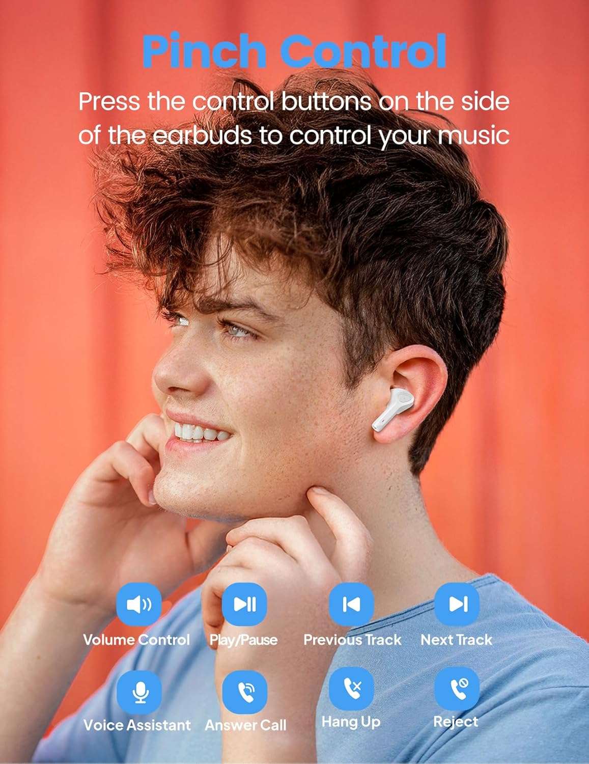 Wireless Earbuds Bluetooth 5.3 Headphones 50H Playtime Deep Bass Stereo Ear Buds with Mic IPX7 Waterproof Comfort Lightweight in Ear Earphones for Pad Android/Ios Phones Gifts for Women Men