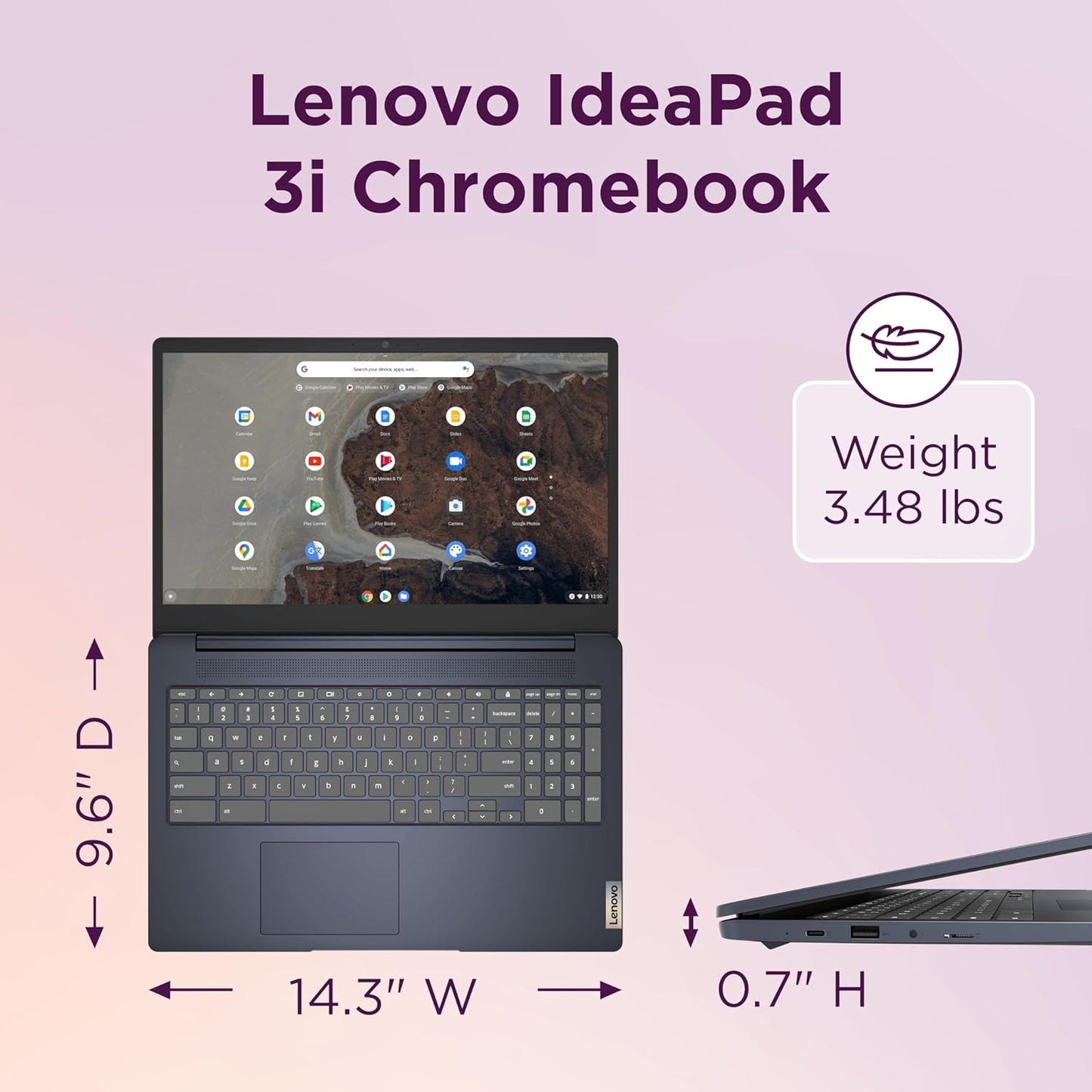 Ideapad 3I Chromebook, 15.6” FHD Display, Intel Celeron N4500, 8GB RAM, 64GB Emmc, 1920X1080 Px, 720P Camera, Chrome OS, Abyss Blue