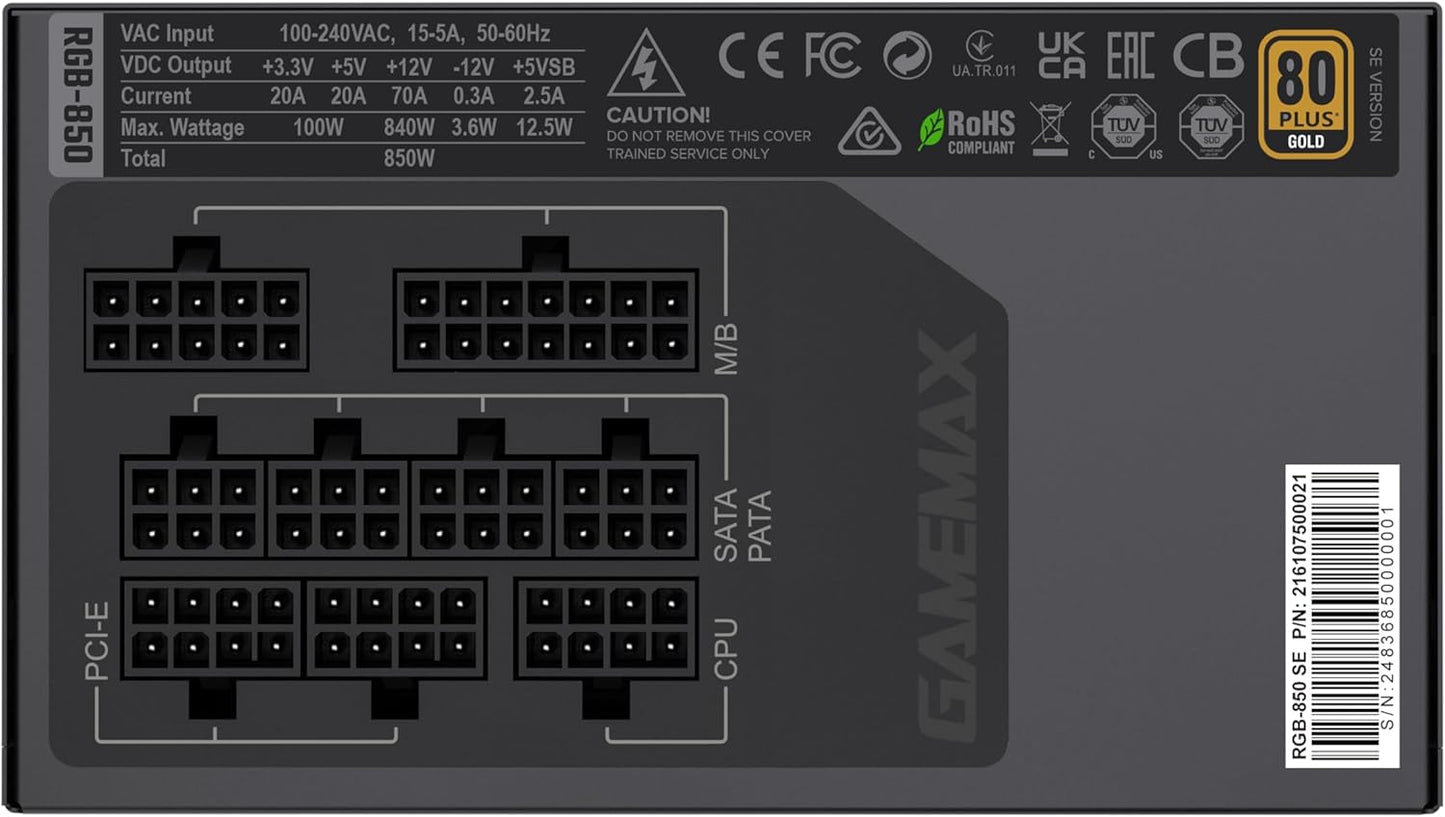 850W 80 plus Gold Power Supply, ATX 3.0 & PCIE 5.0 Ready, 100% Japanese Capacitors, Fully Modular, ARGB SYNC, RGB-850 SE