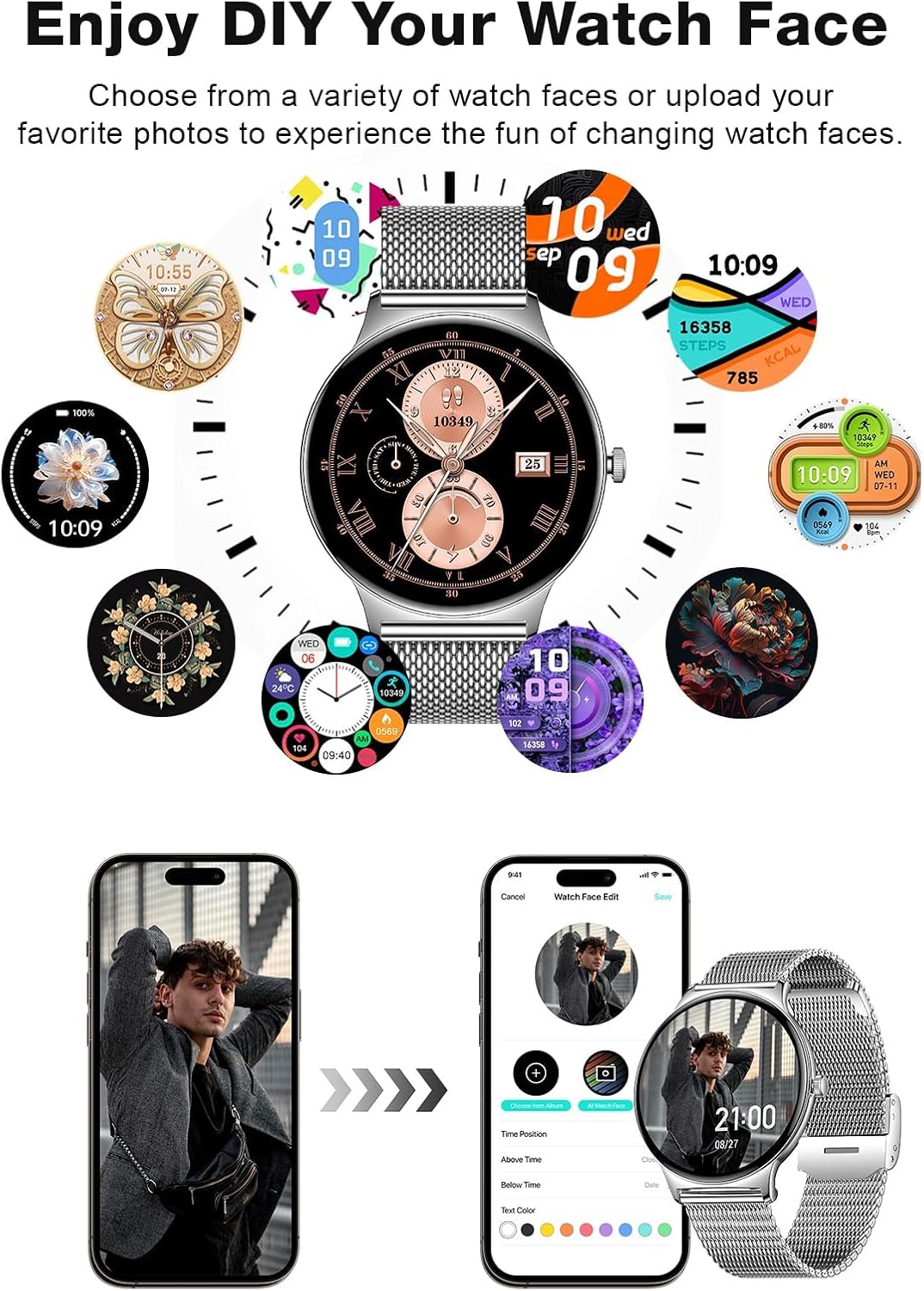 2025 Smart Watches for Women Men, 1.43" AMOLED Display Fitness Tracker with Heart Rate/Spo2/Sleep Monitor, Bluetooth Make/Answer Call, 100+ Sports Modes, IP67 Waterproof Smartwatch for Android Iphone