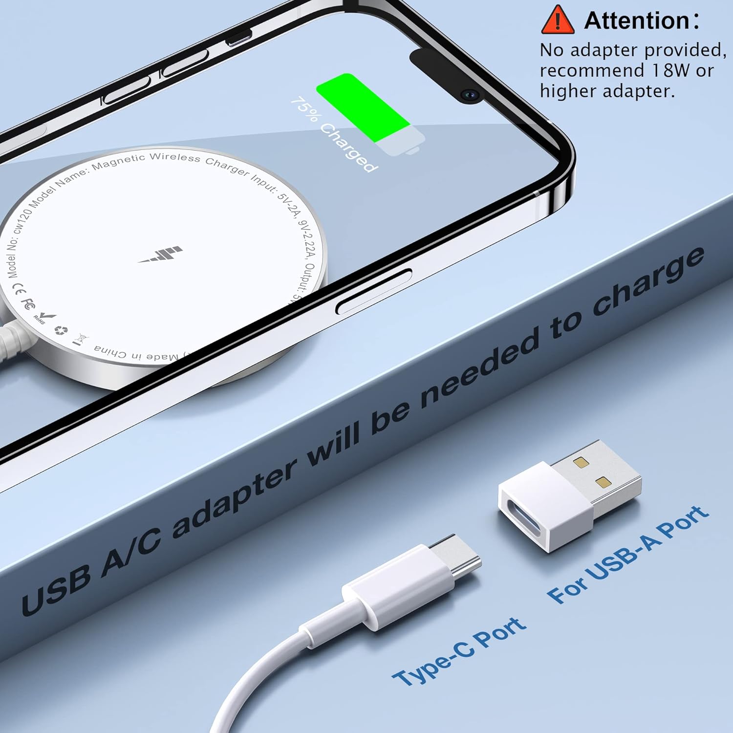Magnetic Wireless Charger for Iphone: Compatible with Magsafe Charger Iphone 16 15 14 13 12 Series & Airpods 4 3 2 Pro - Fast 15W Max Charging Pad Strong Magnet, Dual USB-C/A Ports-Home Office Travel