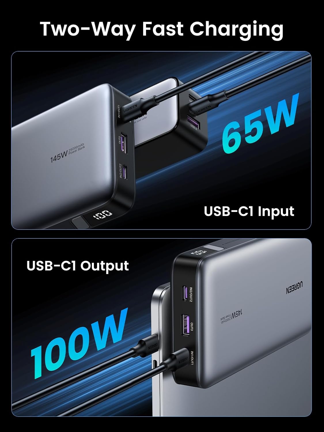 Power Bank 25,000Mah 145W Laptop Portable Charger, Nexode 3-Port USB C PD Battery Pack, for Macbook Pro/Air, Dell XPS, Iphone 16/15/14, Galaxy S24, Steam Deck, Ipad, and More