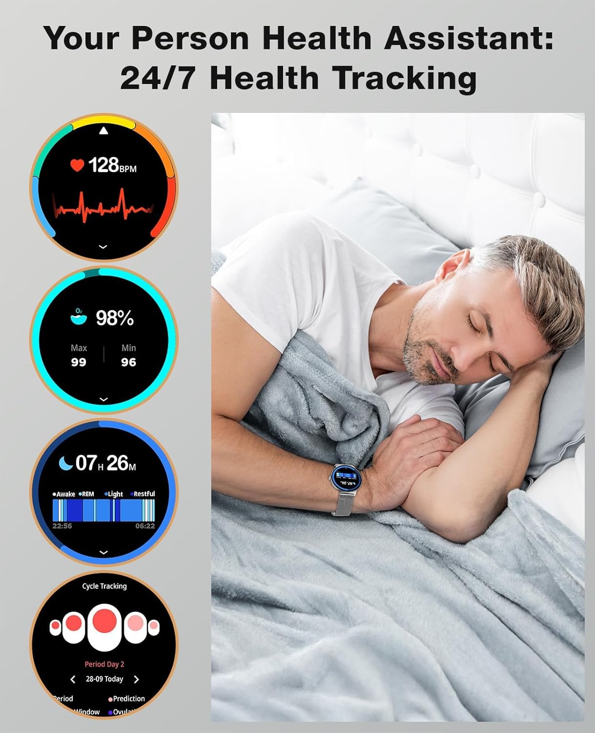 2025 Smart Watches for Women Men, 1.43" AMOLED Display Fitness Tracker with Heart Rate/Spo2/Sleep Monitor, Bluetooth Make/Answer Call, 100+ Sports Modes, IP67 Waterproof Smartwatch for Android Iphone