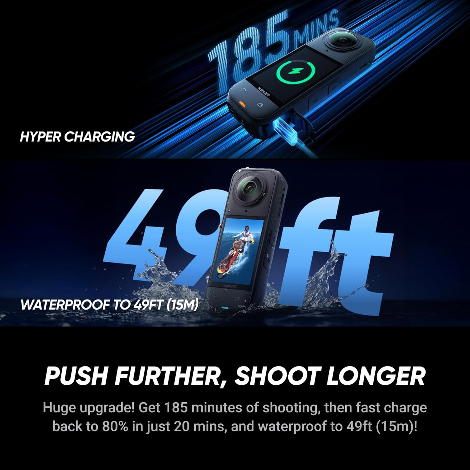 X5 - Waterproof 8K 360° Action Camera, Leading Low Light, Invisible Selfie Stick Effect, Rugged and Replaceable Lens, 3-Hour Battery, Built-In Wind Guard, Stabilization, Triple AI Chip Design
