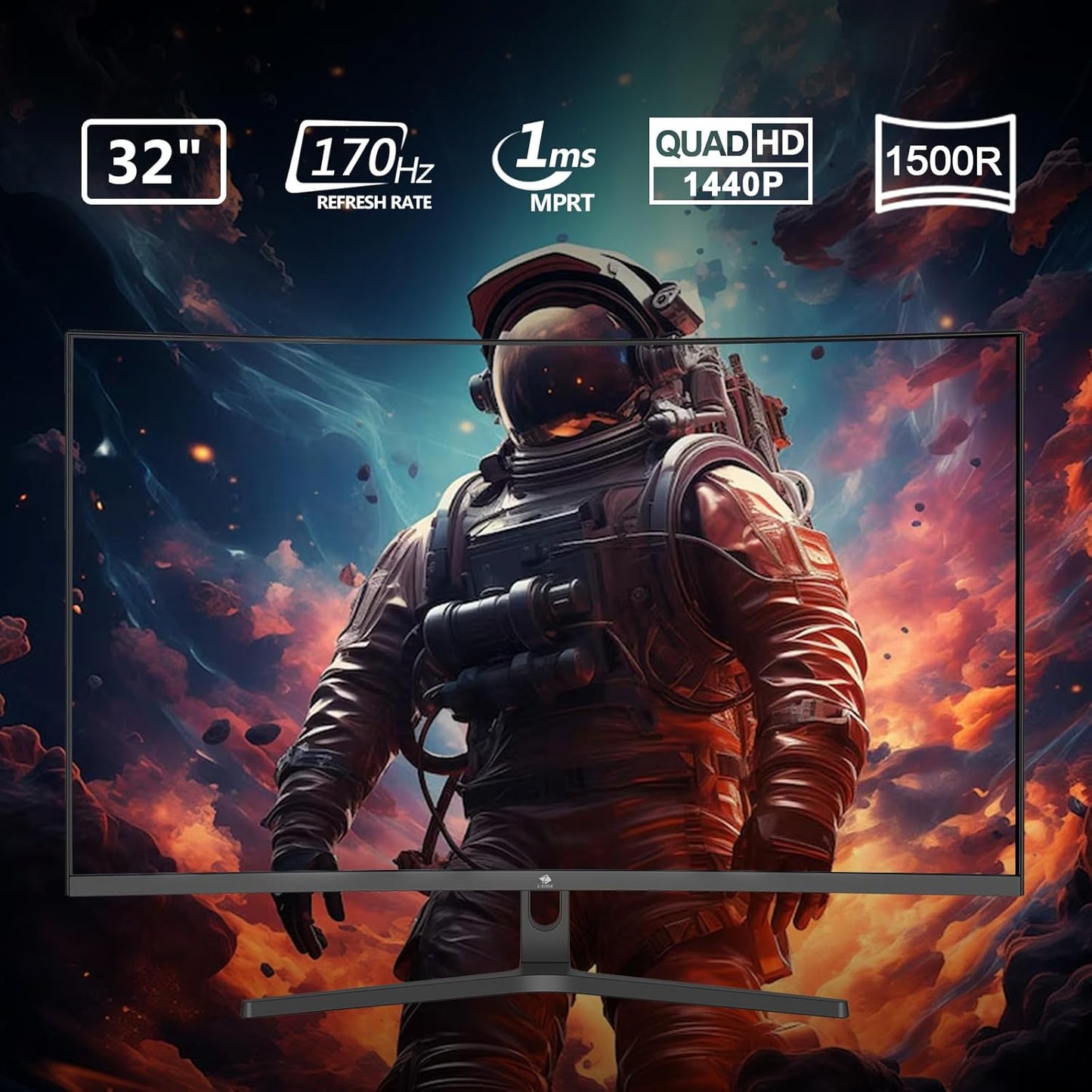 Z-Edge 32 Inch Curved Gaming Monitor, 16:9 QHD 2K 2560X1440 170/144Hz 1Ms Frameless LED Gaming Monitor, AMD Freesync Premium Display Port HDMI