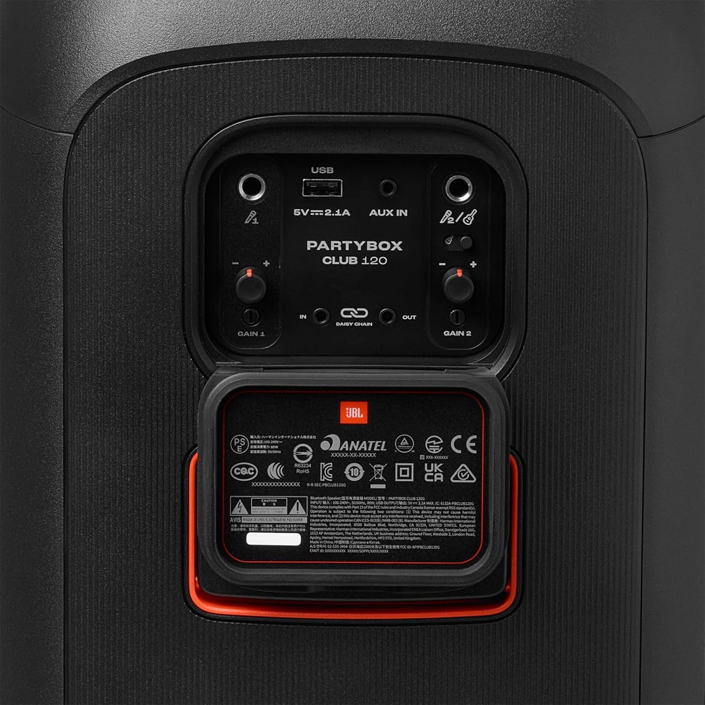 Partybox Club 120 - Portable Party Speaker with Foldable Handle, Powerful  Pro Sound, Futuristic Lightshow, up to 12 Hours of Play Time, Splash Proof, Dual Mic & Guitar Inputs (Black)