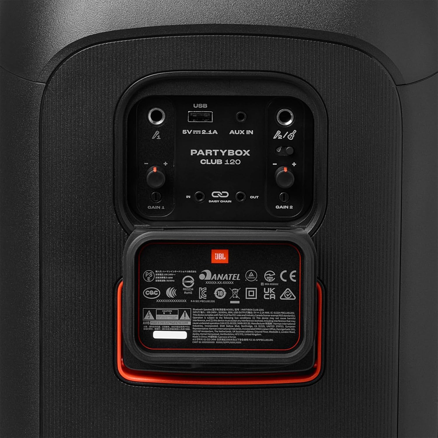 Partybox Club 120 - Portable Party Speaker with Foldable Handle, Powerful  Pro Sound, Futuristic Lightshow, up to 12 Hours of Play Time, Splash Proof, Dual Mic & Guitar Inputs (Black)