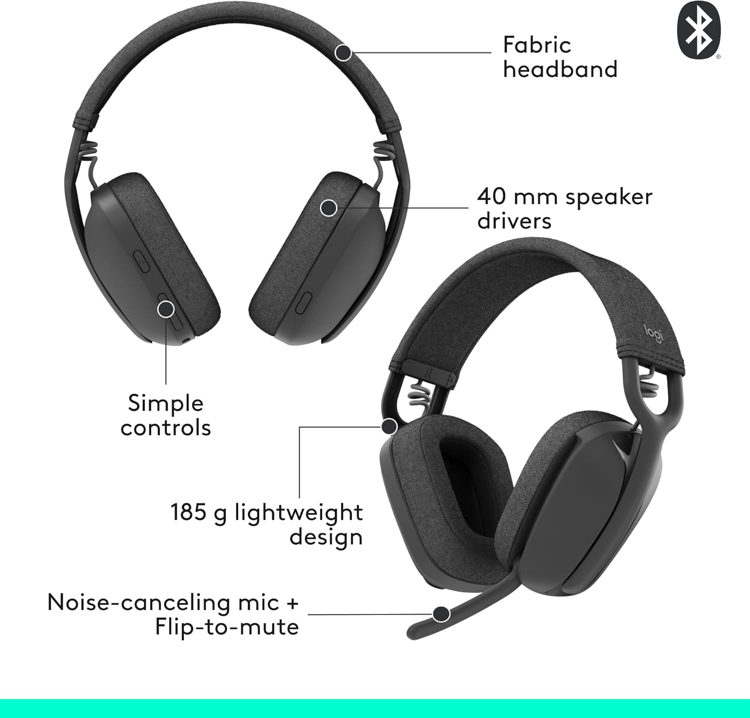 Zone Vibe 100 Lightweight Wireless over Ear Headphones with Noise Canceling Microphone, Advanced Multipoint Bluetooth Headset, Works with Teams, Google Meet, Zoom, Mac/Pc - Graphite