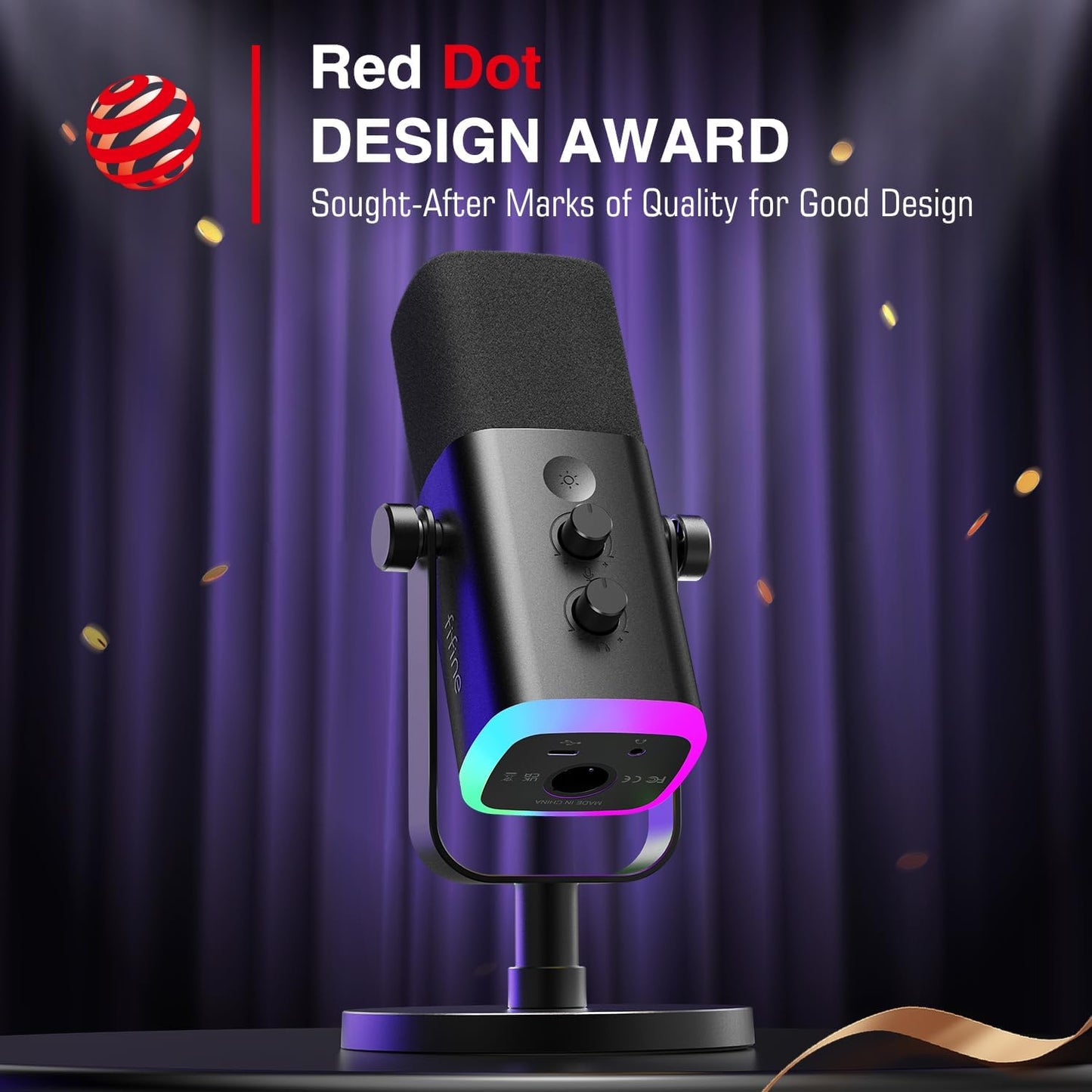 USB/XLR Dynamic Microphone for Podcast Recording, PC Computer Gaming Streaming Mic with RGB Light, Mute Button, Headphones Jack, Desktop Stand, Vocal Mic for Singing Youtube-Ampligame AM8