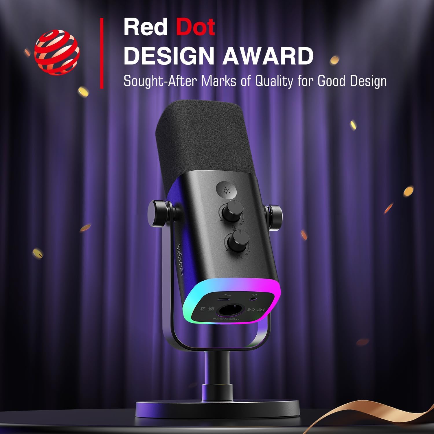 USB/XLR Dynamic Microphone for Podcast Recording, PC Computer Gaming Streaming Mic with RGB Light, Mute Button, Headphones Jack, Desktop Stand, Vocal Mic for Singing Youtube-Ampligame AM8