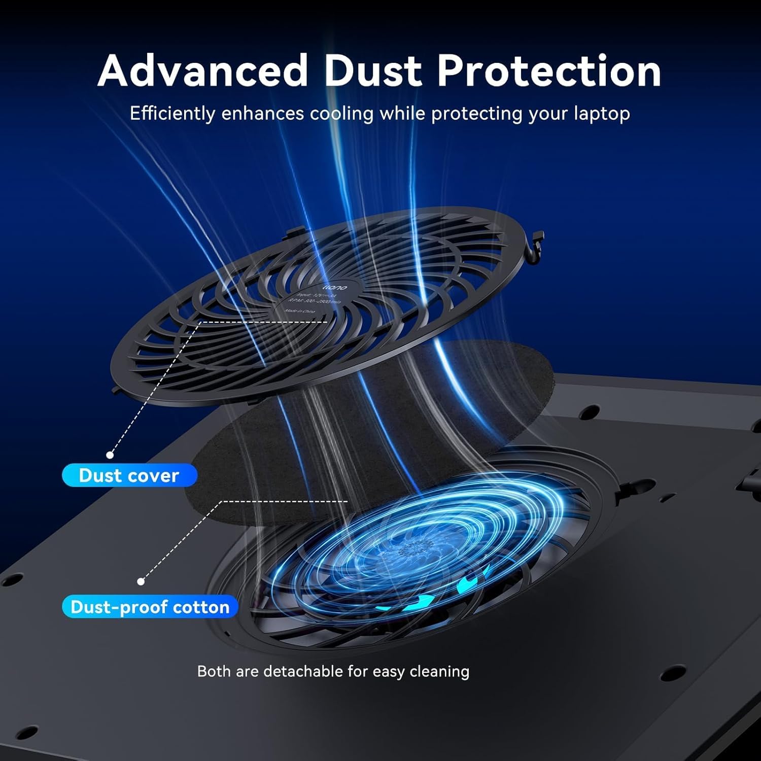 Laptop Cooling Pad, Gaming Laptop Cooler with Powerful Turbo Cooling Fan(5.5Inch Diameter), Infinitely Variable Speed, Touch Control, 3-Port USB A, Sealed Foam for Fast Cooling Laptop 15.6-21In