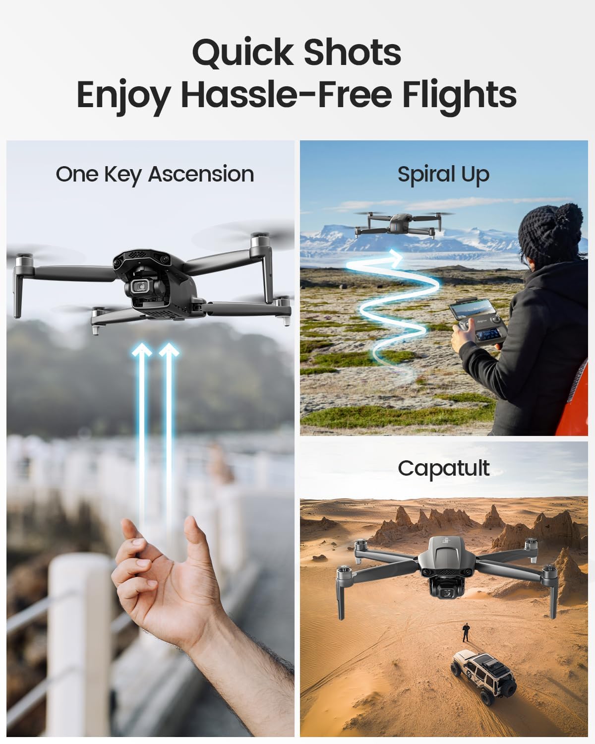 HT70 3 Axis Brushless Gimbal GPS Drones with Camera for Adults 4K; FAA Compliant FPV RC Quadcopter Drone with 4K/30FPS Video, 10000Ft Range, Quickshot, Night Vision, Follow Me, Auto Return