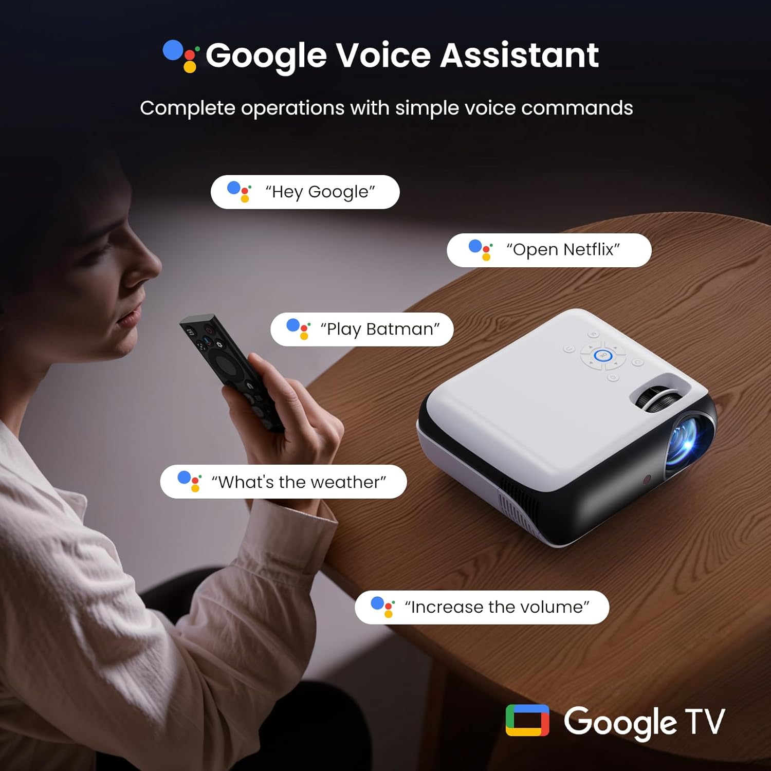 Official Google TV Smart Projector,  4K UHD Home Theater with Dolby Sound, Wi-Fi & Bluetooth, Built-In Streaming Apps, Compatible with Games Consoles & Smartphone, Indoor & Outdoor Use