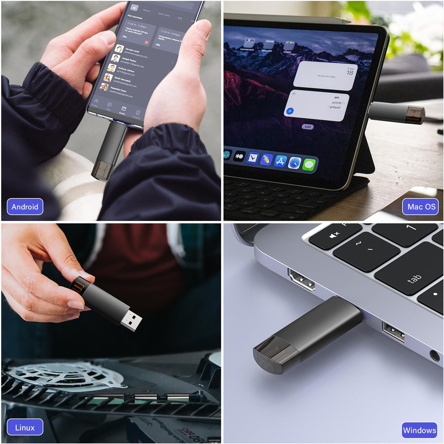 256GB USB C Flash Drive Dual USB 3.0 Flash Drive Type C + USB a Portable Type-C Flash Drive 2-In-1 USB-C Thumb Drive for Smartphone Tablet Computer Mac Iphone 15 Black