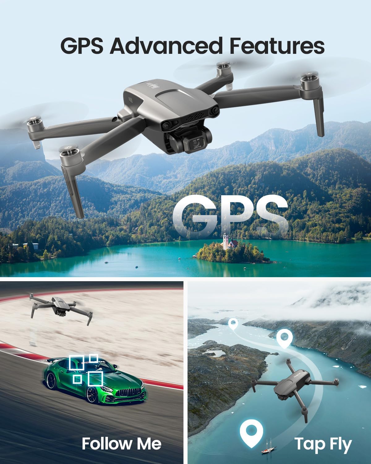 HT70 3 Axis Brushless Gimbal GPS Drones with Camera for Adults 4K; FAA Compliant FPV RC Quadcopter Drone with 4K/30FPS Video, 10000Ft Range, Quickshot, Night Vision, Follow Me, Auto Return
