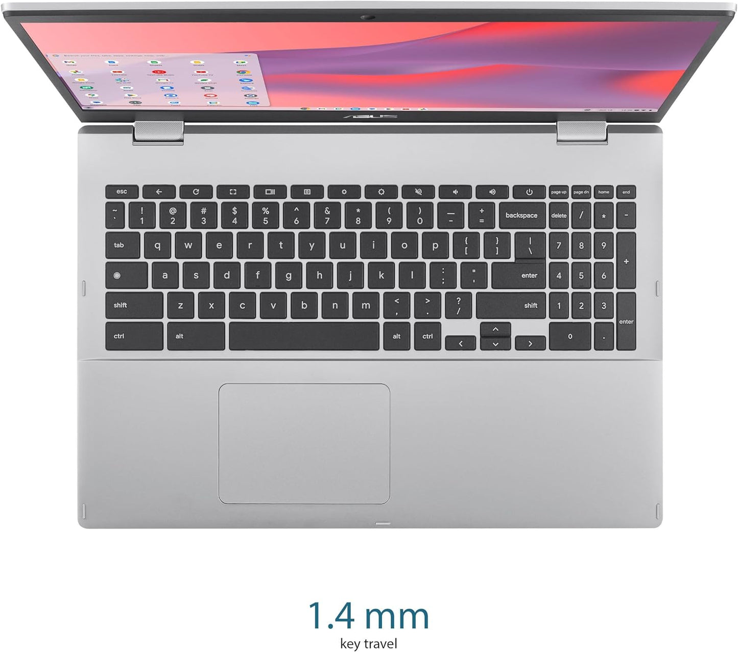 Chromebook CX1, 15.6" FHD Nanoedge Display, Intel Celeron N4500 Processor, 64GB Emmc Storage, 8GB RAM, Chromeos, Transparent Silver, CX1500CKA-AS84F