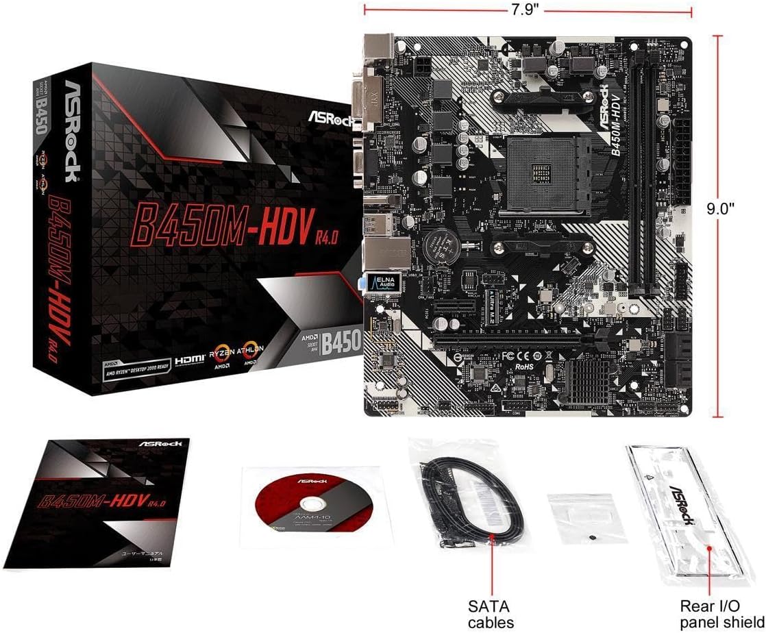 B450M-HDV R4.0 AMD B450 AM4 Socket Ryzen 2000 - 5000 Processors DDR4 3200 64GB HDMI DVI-D D-Sub Motherboard SATA 6Gb/S Micro ATX M.2