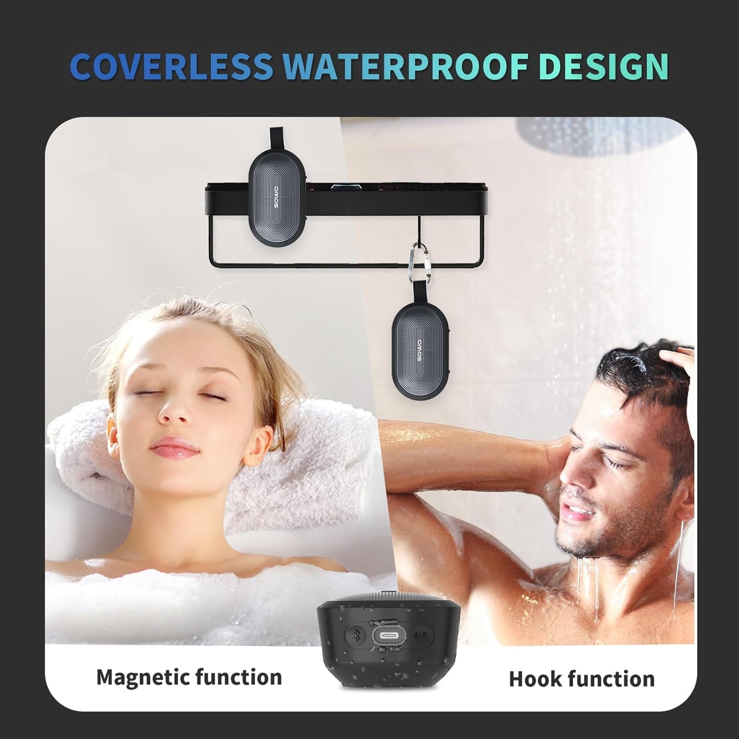 Wireless Portable Small Speaker, Ultra Magnetic Bluetooth Speaker for Golf Cart, Coverless IP67 Waterproof, 24 H Playtime, Pro Sound, Clip on Design for Outdoor, Indoor - Black