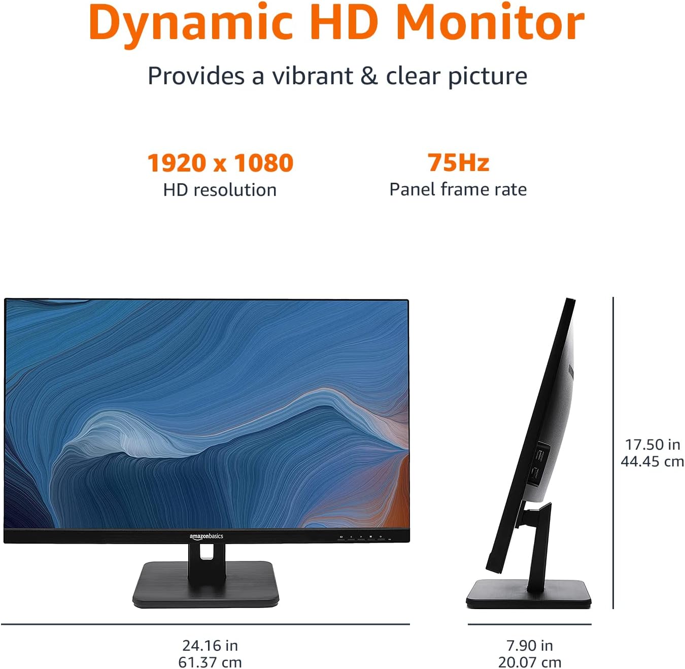 IPS Monitor 75 Hz Powered with AOC Technology FHD 1080P HDMI, Display Port and VGA Input VESA Compatible Built-In Speakers for Office and Home, 27 In, Black
