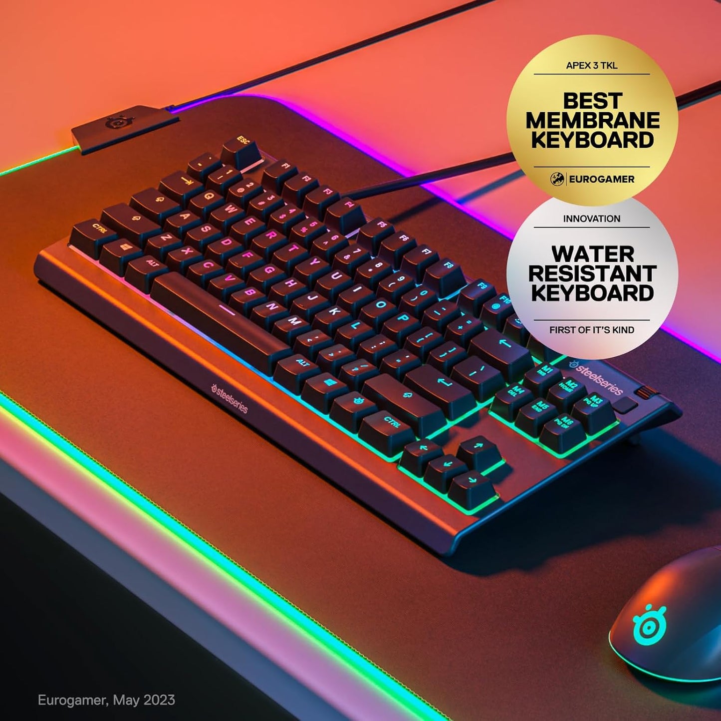 Apex 3 TKL RGB Gaming Keyboard – Tenkeyless Compact Form Factor - 8-Zone RGB Illumination – IP32 Water & Dust Resistant – Whisper Quiet Gaming Switch – Gaming Grade Anti-Ghosting,Black