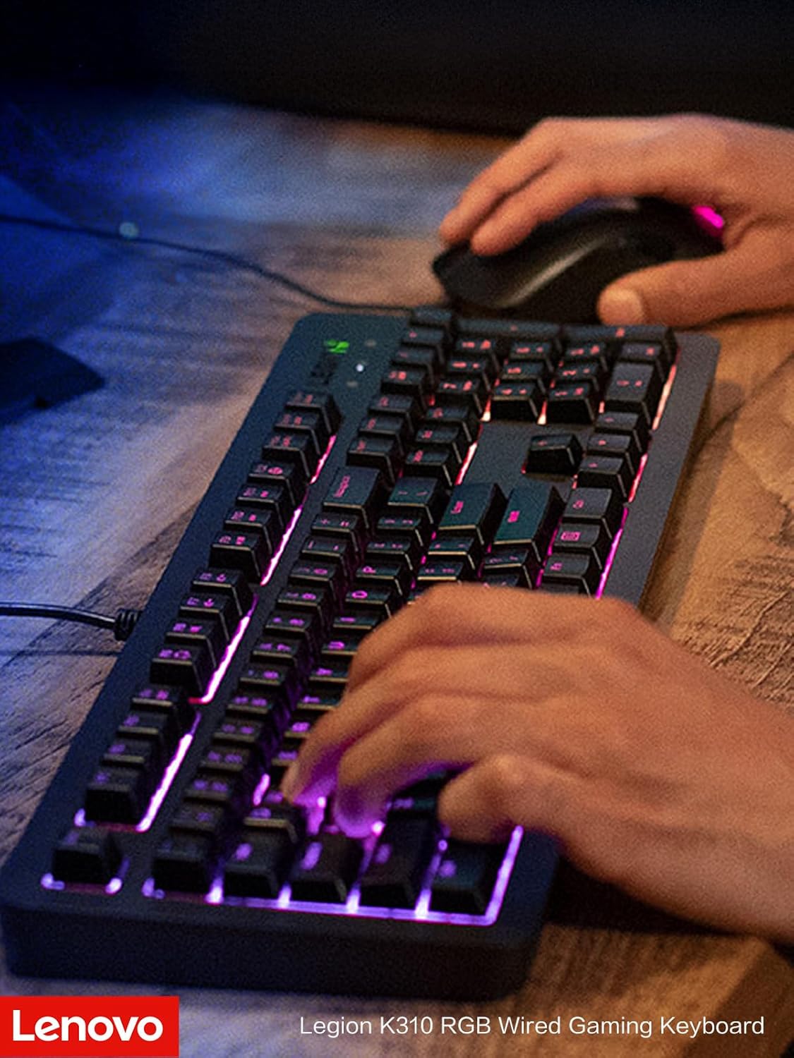Legion K310 RGB Wired Gaming Keyboard - Ultra-Fast Reaction Time with Tactile Keys, Quiet Key Membrane Switches, Silent Operation, RGB Illumination - Water Resistant & Compact Design