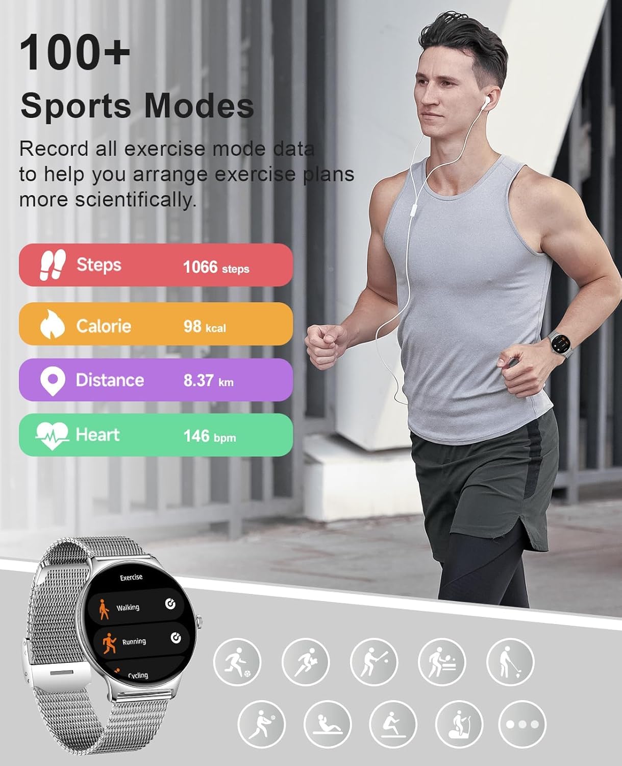 2025 Smart Watches for Women Men, 1.43" AMOLED Display Fitness Tracker with Heart Rate/Spo2/Sleep Monitor, Bluetooth Make/Answer Call, 100+ Sports Modes, IP67 Waterproof Smartwatch for Android Iphone